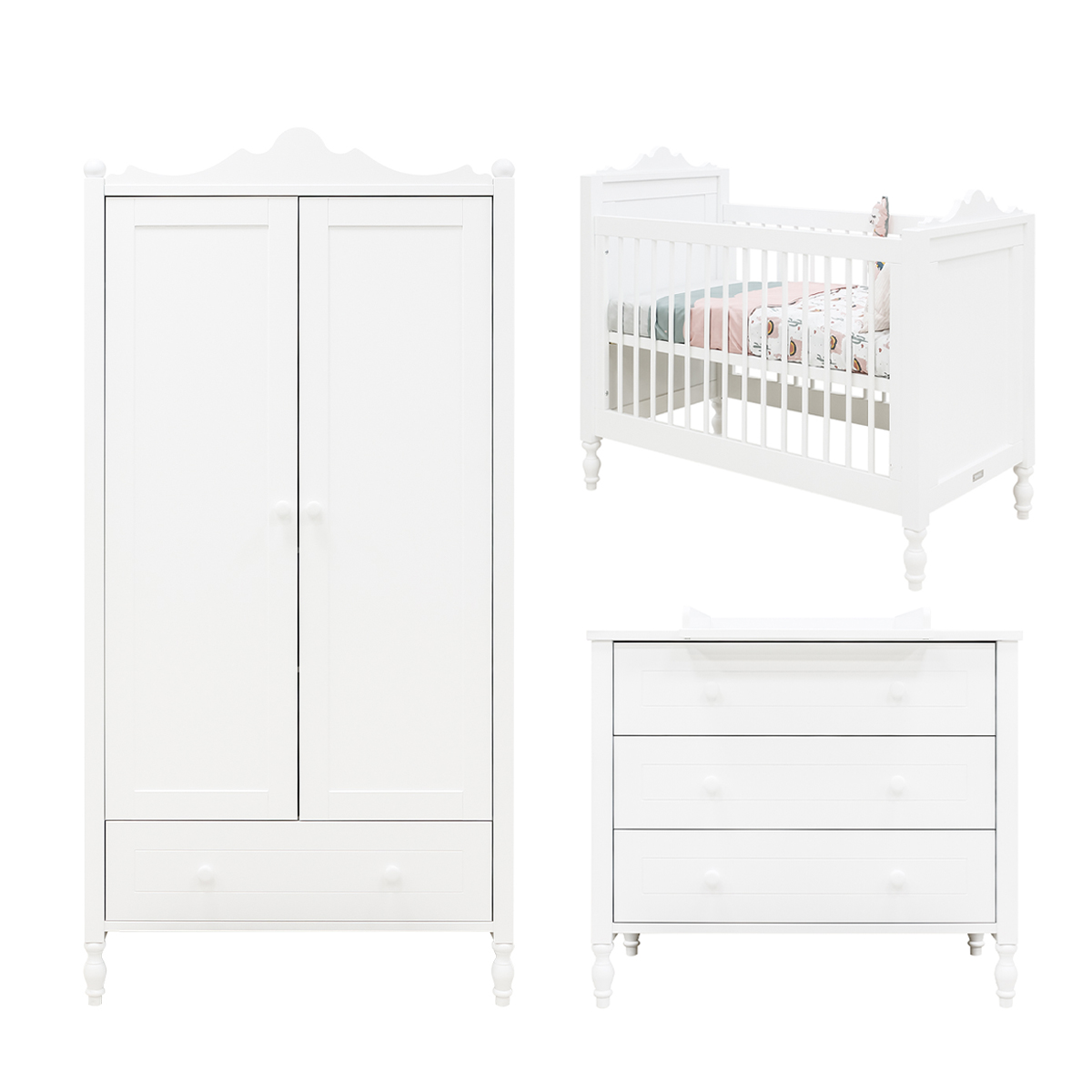 Chambre complète lit bébé 60x120 commode à langer et armoire 2 portes  Bopita Elena - Blanc - Packs/Chambre complète - tendresse de bébé