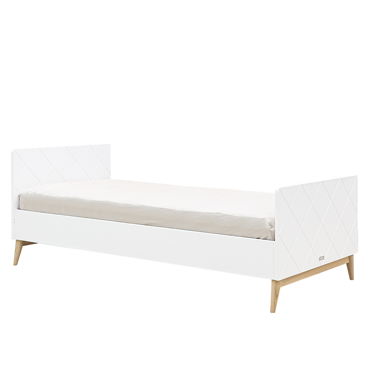 Lit 90x200 sommier inclus Bopita Paris - Blanc et chêne