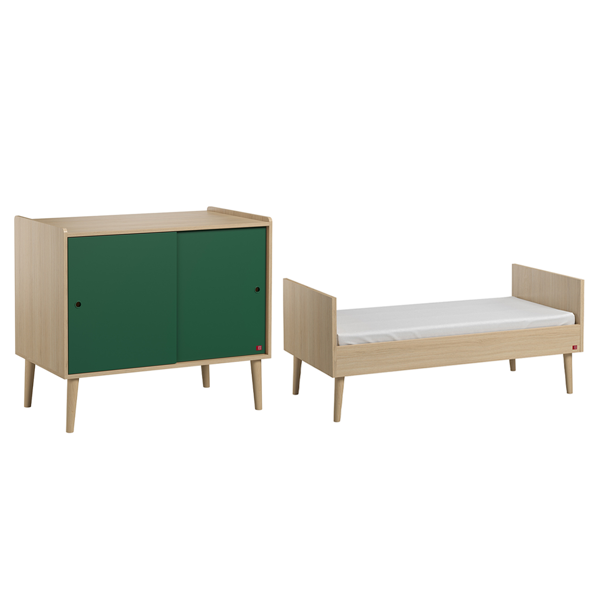 Lit évolutif 70x140 et commode 2 portes coulissantes Vox Retro - Bois Vert