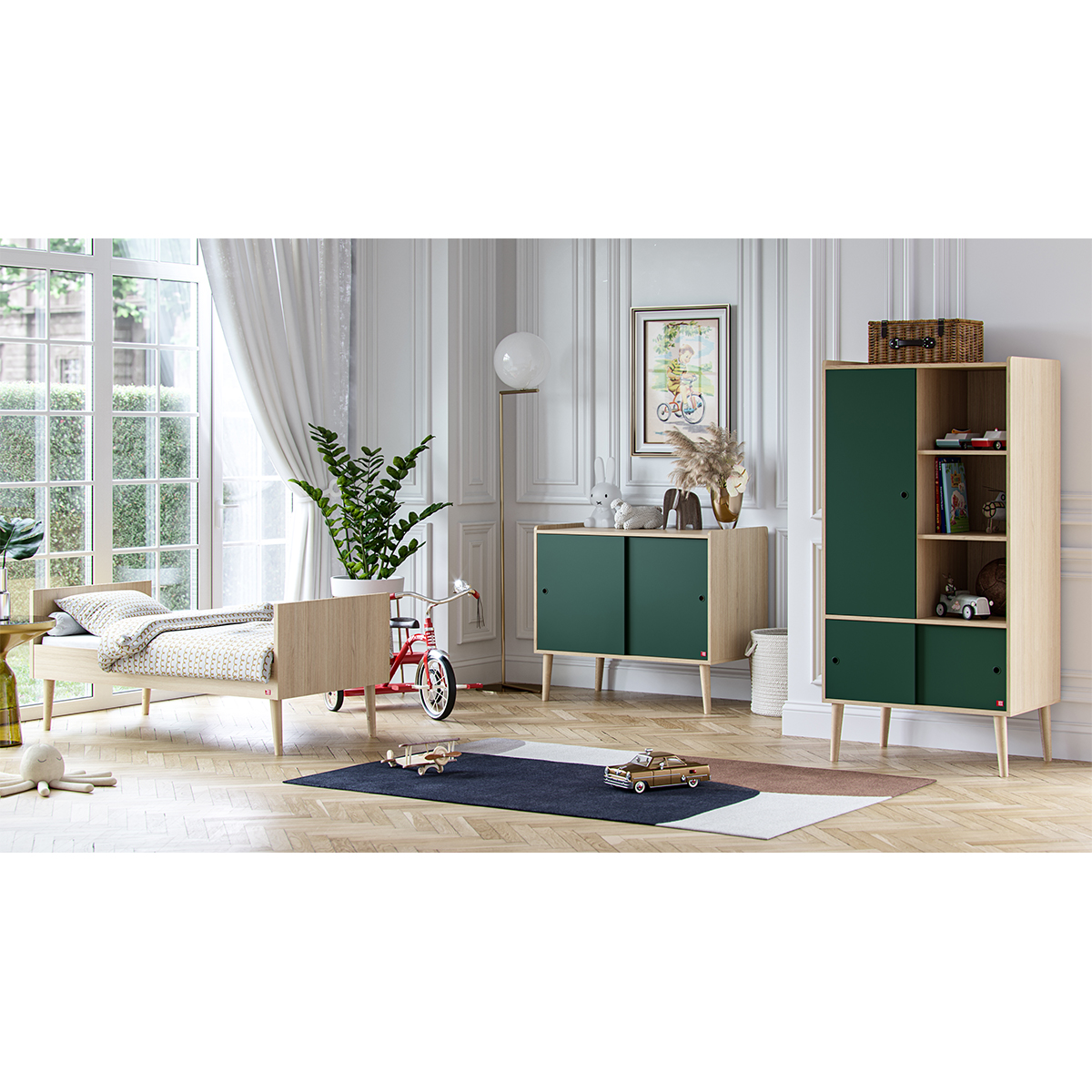 Chambre complète lit évolutif 70x140 - commode et armoire 1 porte Vox Retro - Bois Vert