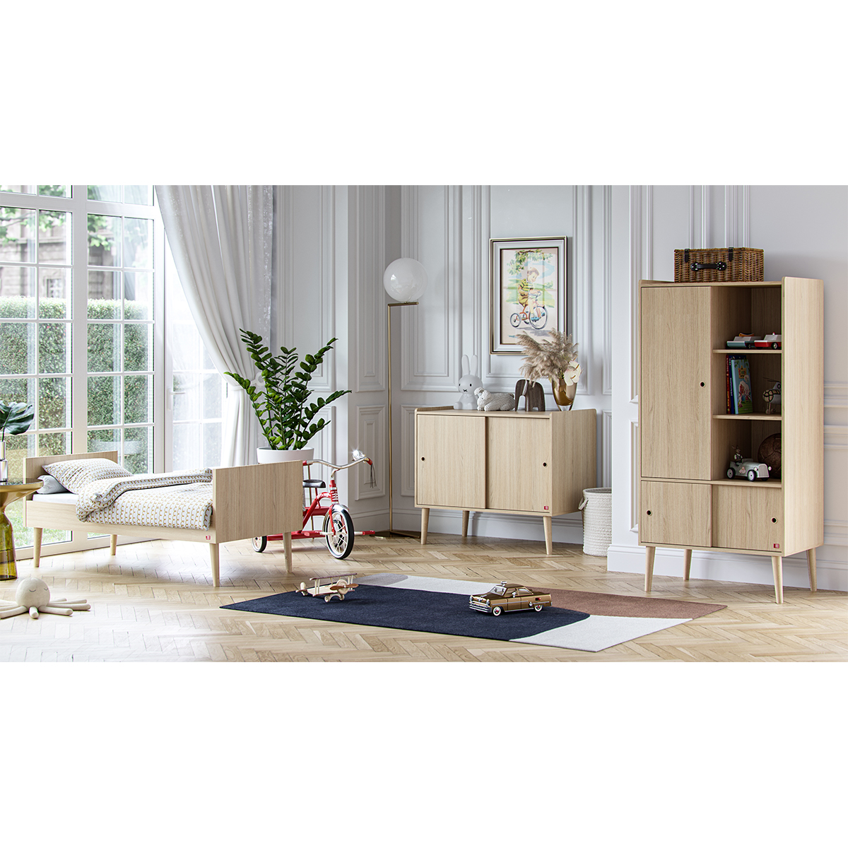 Chambre complète lit évolutif 70x140 - commode et armoire 1 porte Vox Retro - Bois