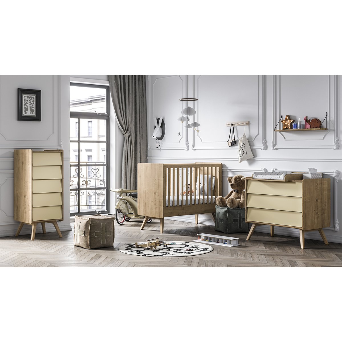 Vox - Chambre complète lit bébé 60x120 - commode à langer - armoire 2  portes Vintage - Bois Vert - Chambre complète - Rue du Commerce