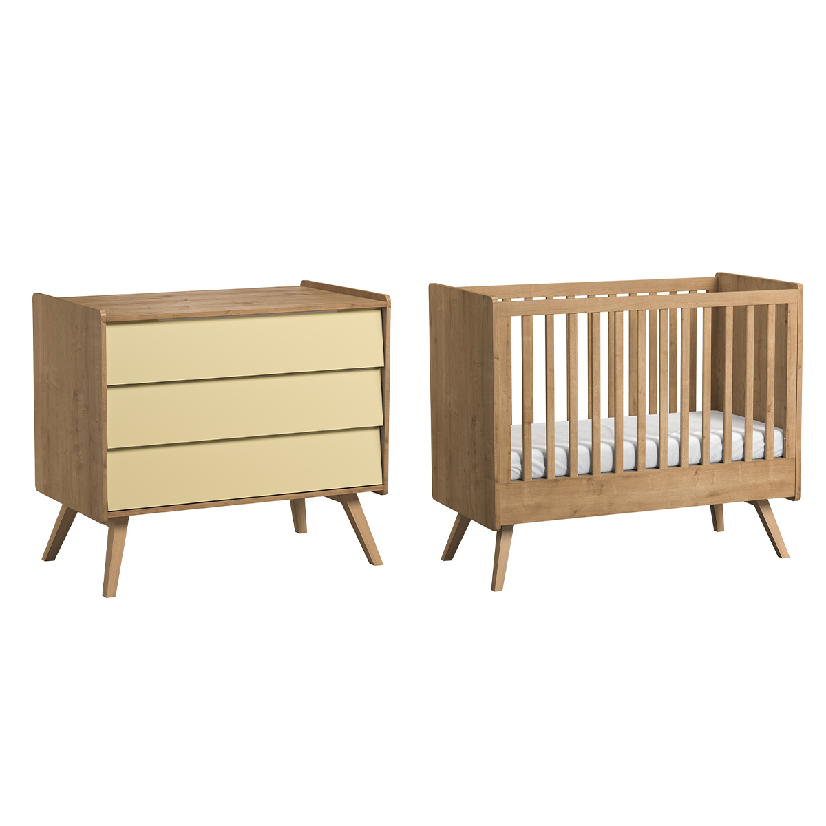 Lit bébé 60x120 et Commode à langer Vox Vintage - Bois Beige