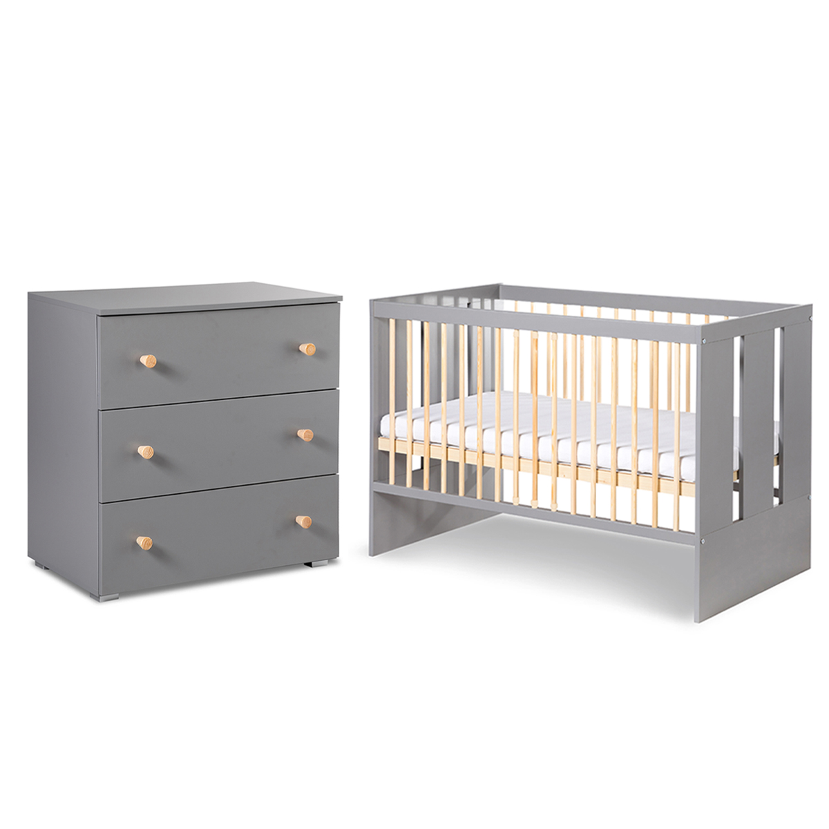 Lit bébé 60x120 et commode 3 tiroirs Littlesky by Klups Pauline - Gris