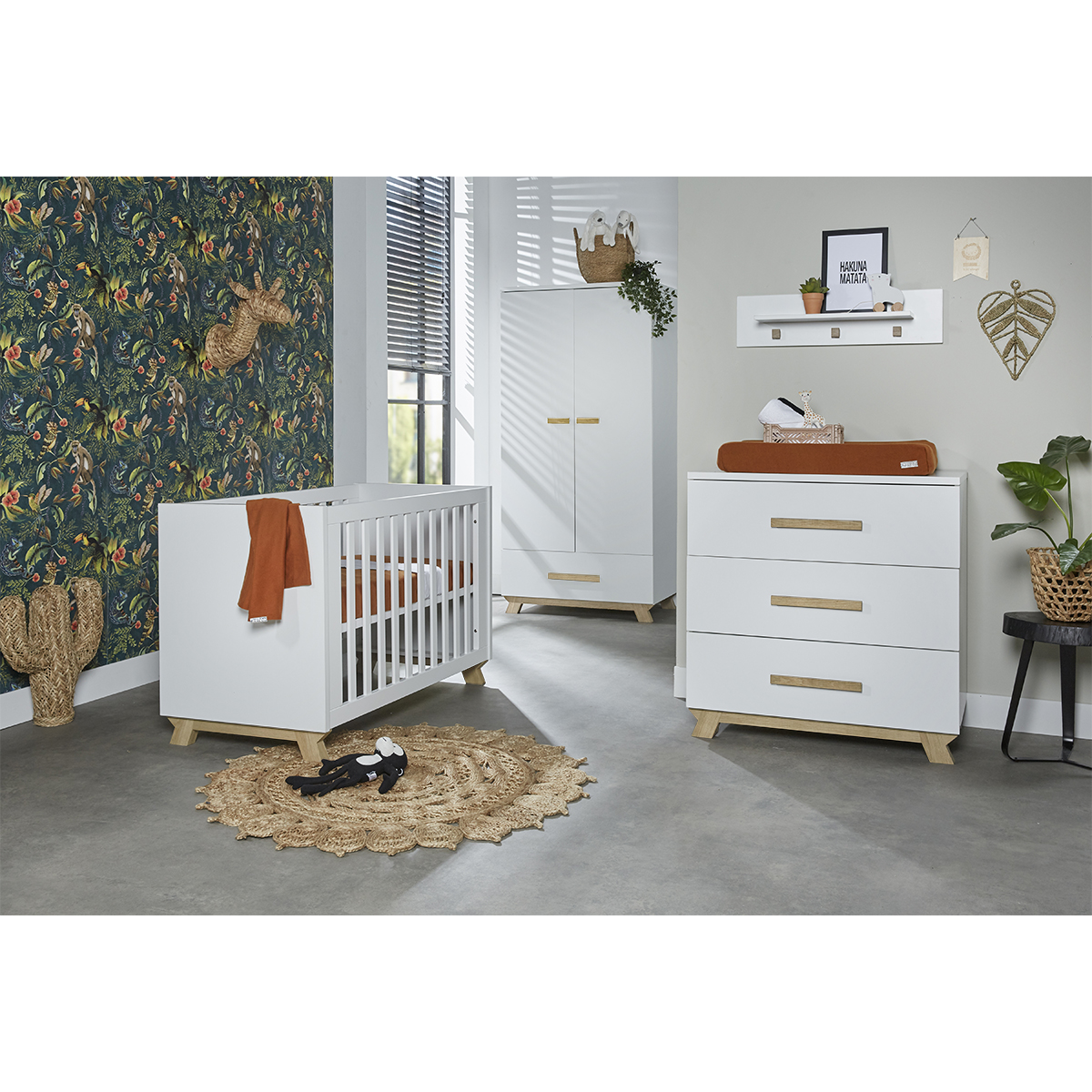 Chambre complète lit bébé 60x120, commode avec plan à langer et armoire Ikid Veneto - Blanc