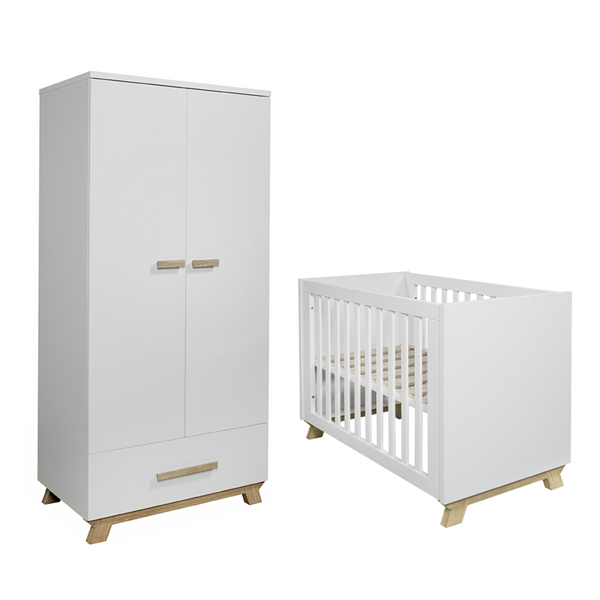 Lit bébé 60x120 et armoire Ikid Veneto - Blanc