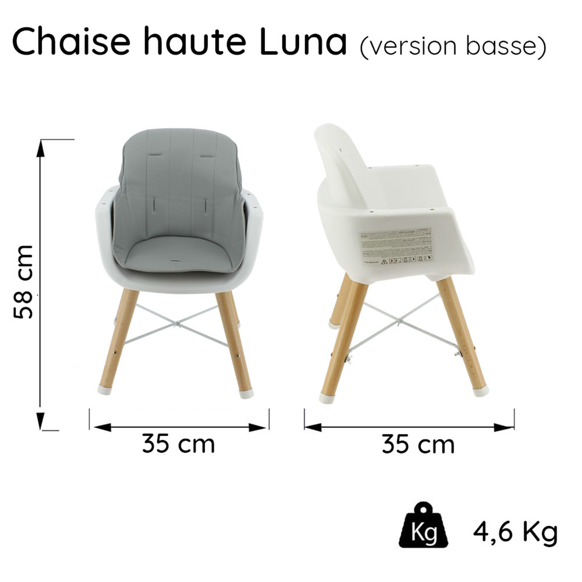 Chaise haute évolutive 2 en 1 Nania Luna - Gris - Chaise Haute/Chaise Haute  Convertible - tendresse de bébé