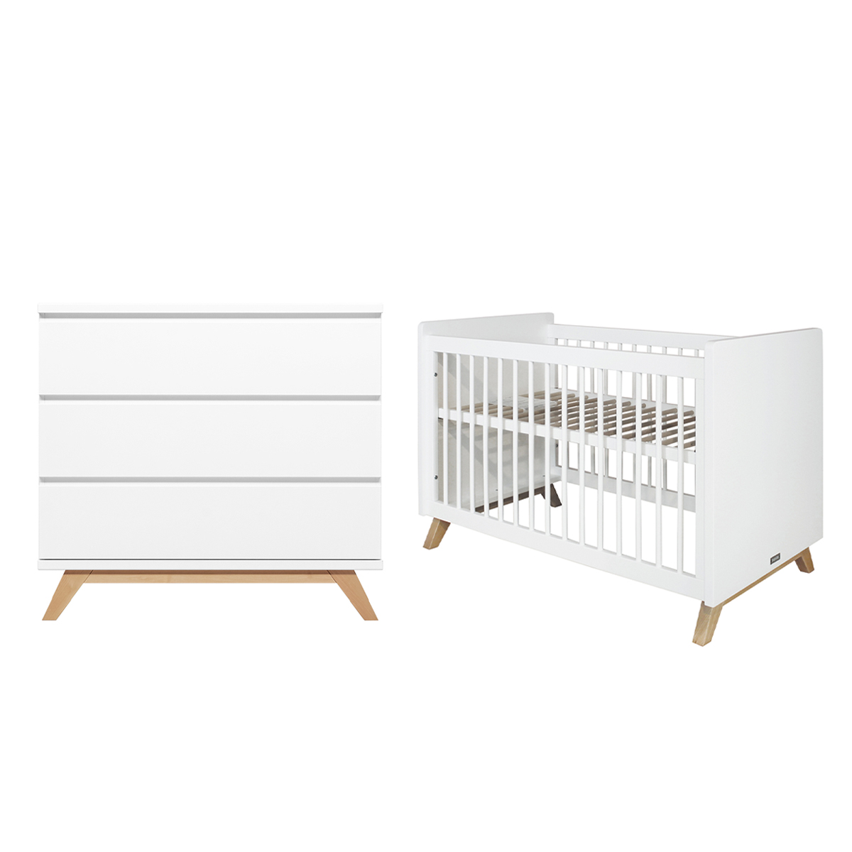 Lit bébé 60x120 et commode 3 tiroirs Bopita Lynn - Blanc et Bois