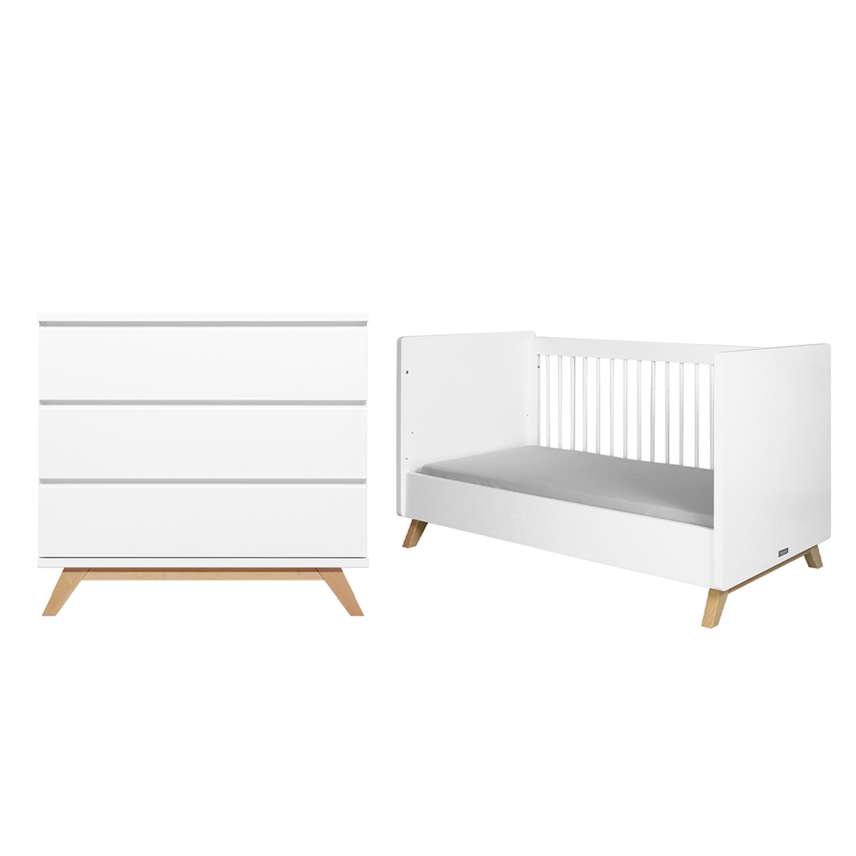 Lit évolutif 70x140 et commode 3 tiroirs Bopita Lynn - Blanc et Bois