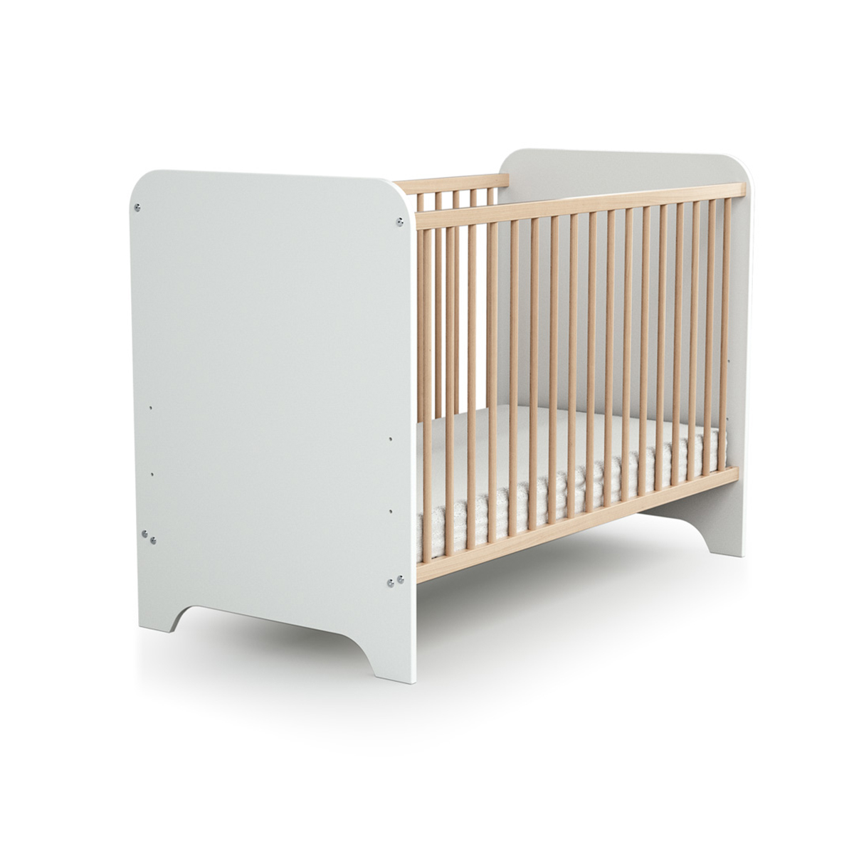 Lit bébé 60x120 AT4 Carrousel - Blanc et hêtre