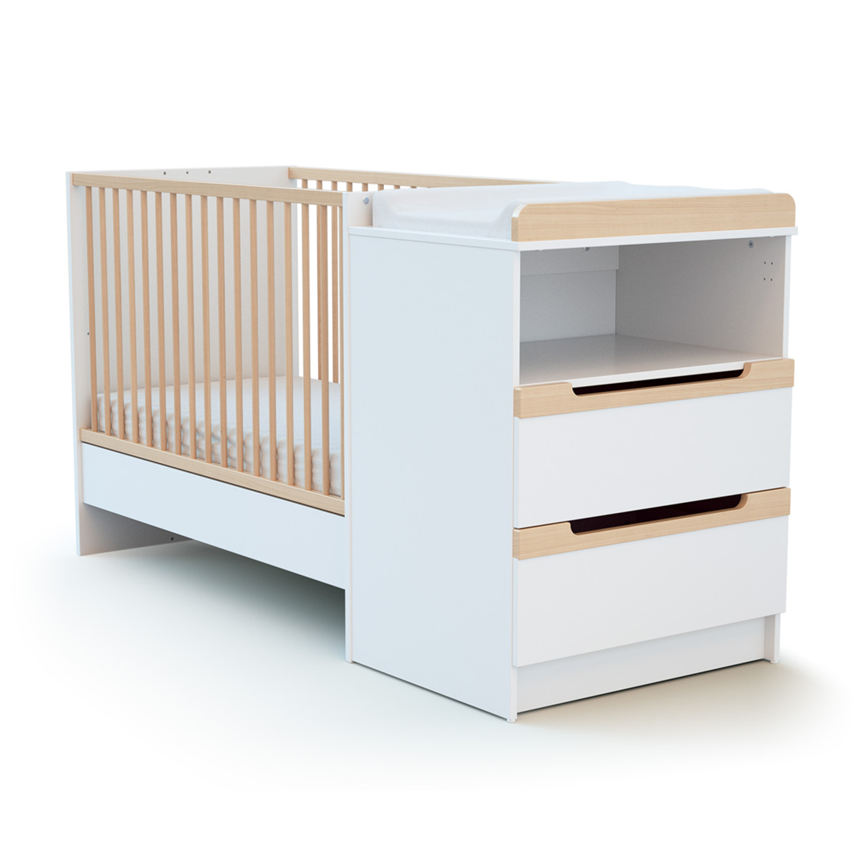 Lit Evolutif 60x1 En 90x190 Et Commode A Langer At4 Carrousel Blanc Et Hetre Lits Lit Evolutif Tendresse De Bebe