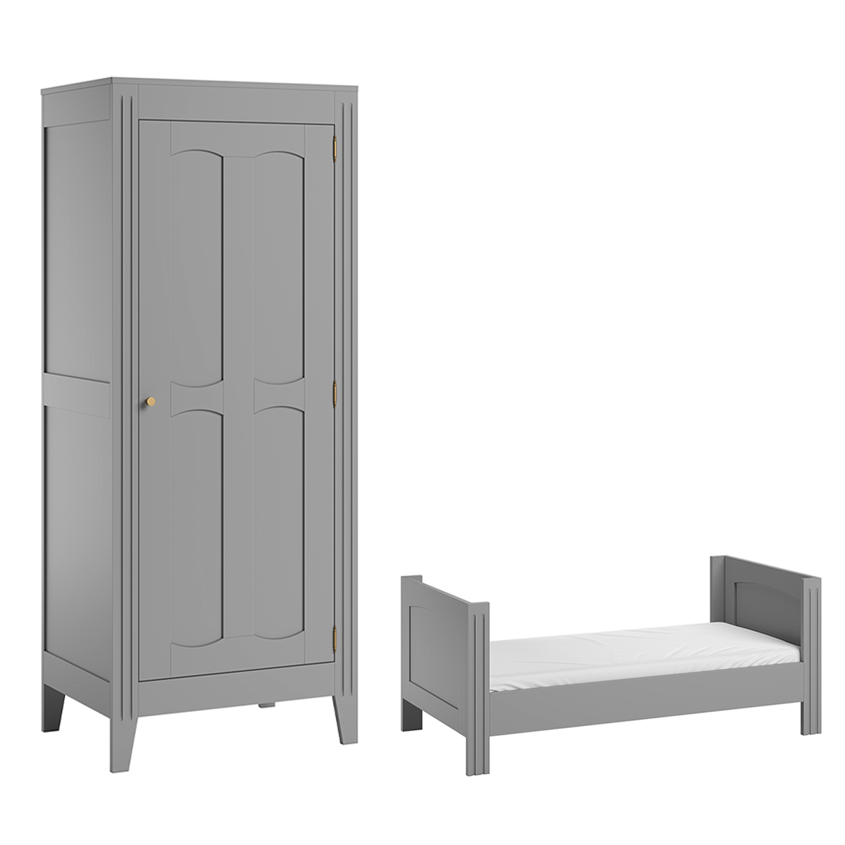 Lit évolutif 70x140 et armoire 1 porte Vox Milenne - Gris