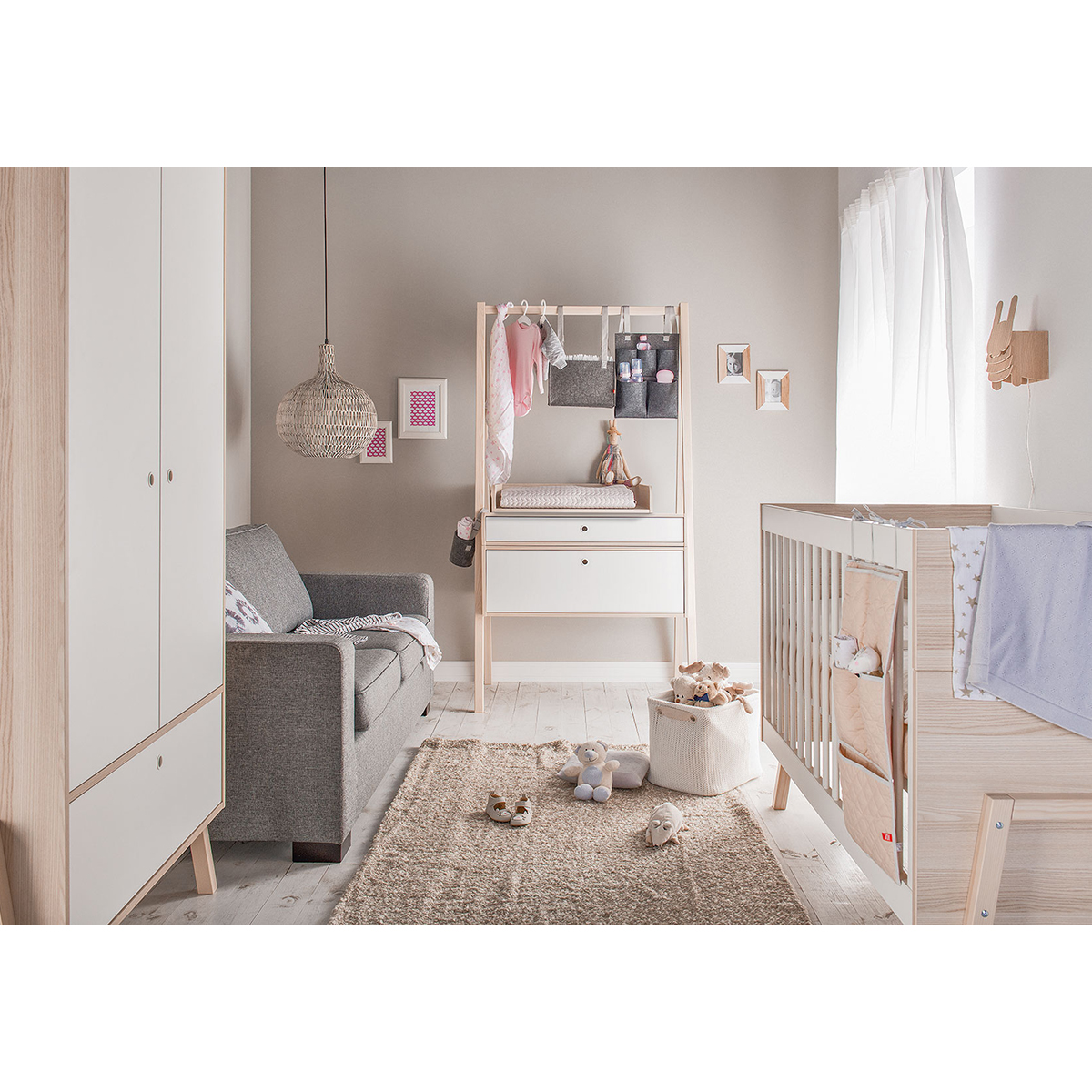 Chambre complète lit bébé 60x120 - commode évolutive - armoire 2 portes Vox Spot - Blanc
