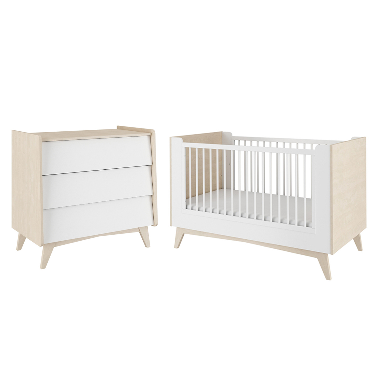 Lit évolutif 70x140 et commode 3 tiroirs Bellamy So Sixty - Blanc et bois
