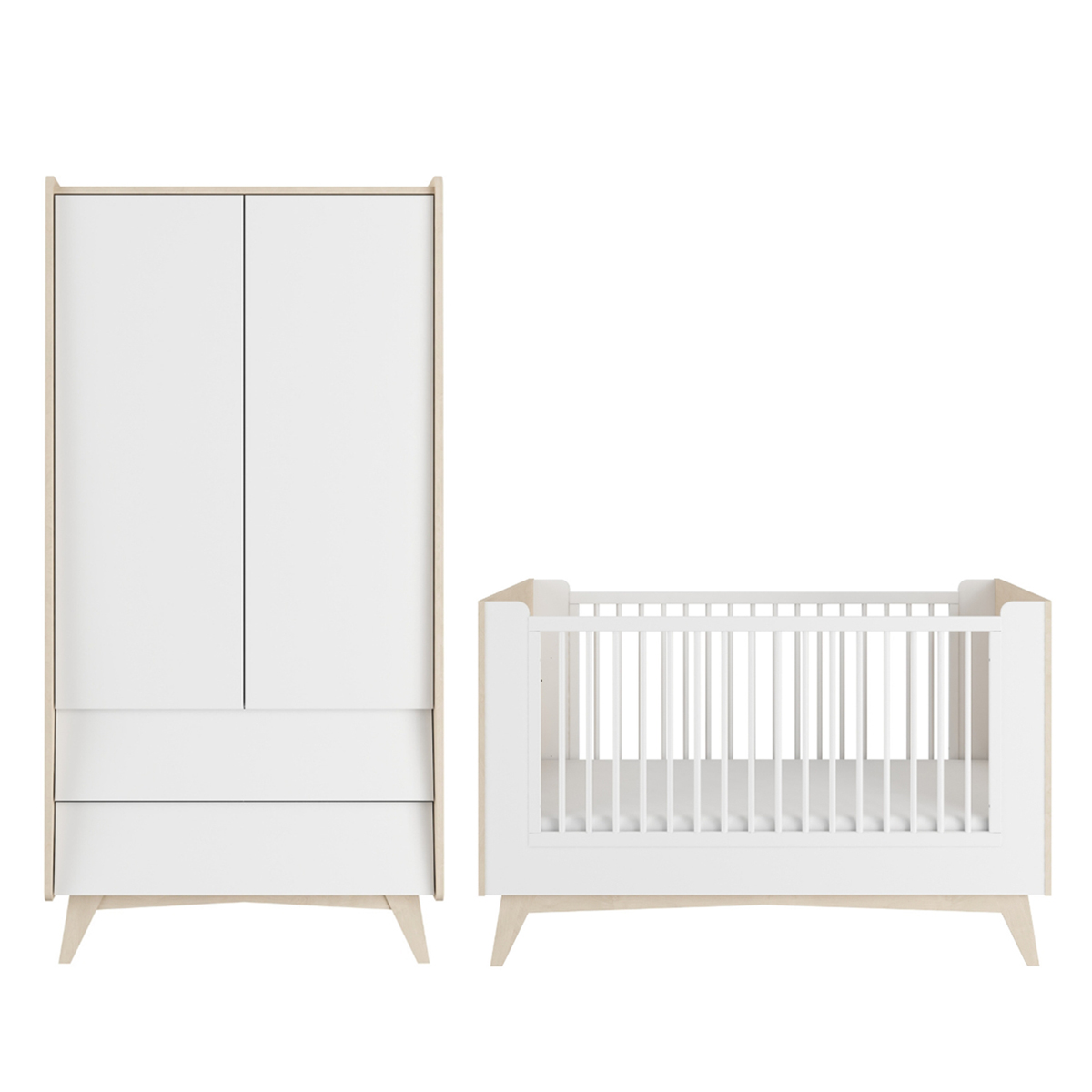 Lit évolutif 70x140 et armoire 2 portes Bellamy So Sixty - Blanc et bois