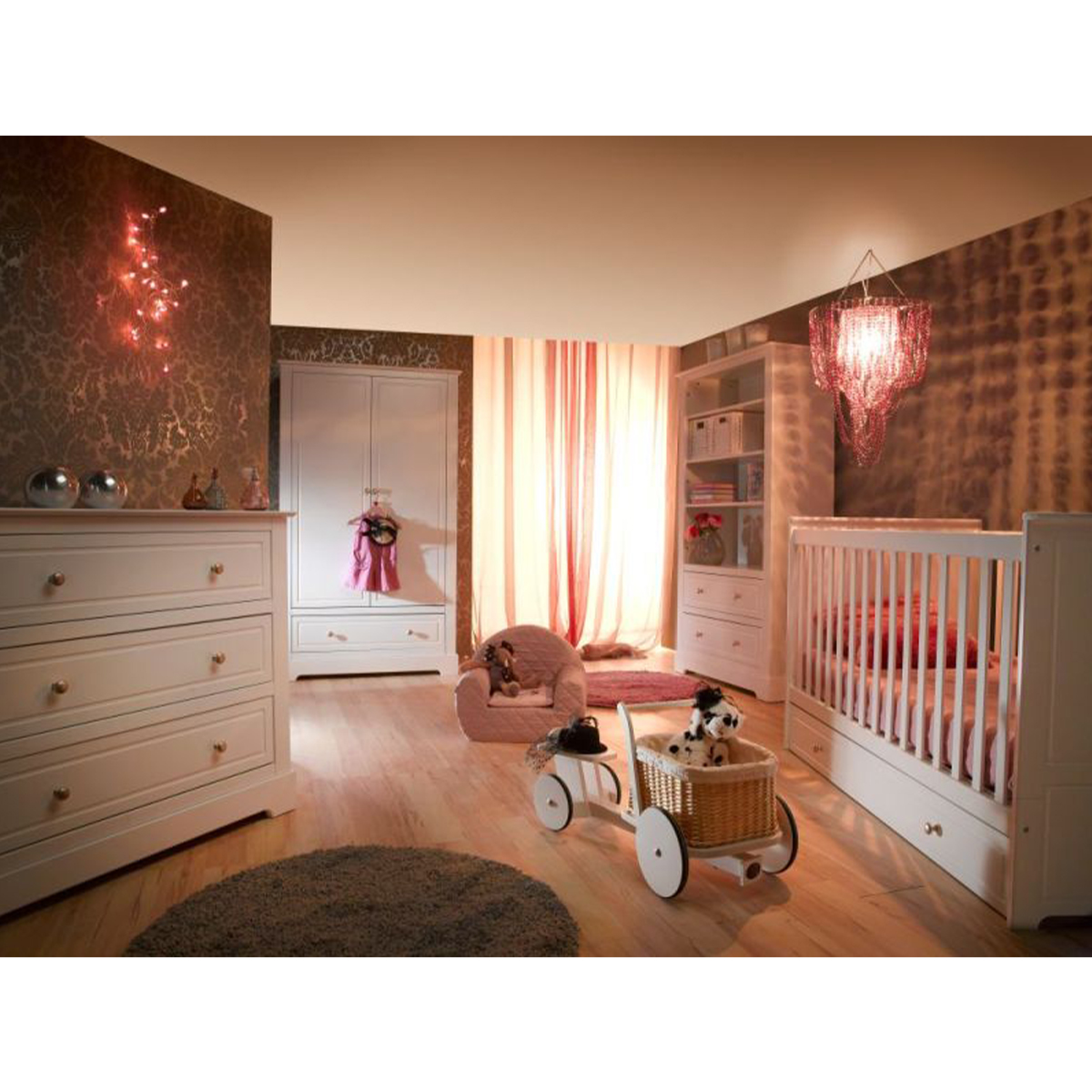 Chambre complète lit bébé 60x120 commode à langer et armoire 2 portes Bellamy Marylou - Blanc