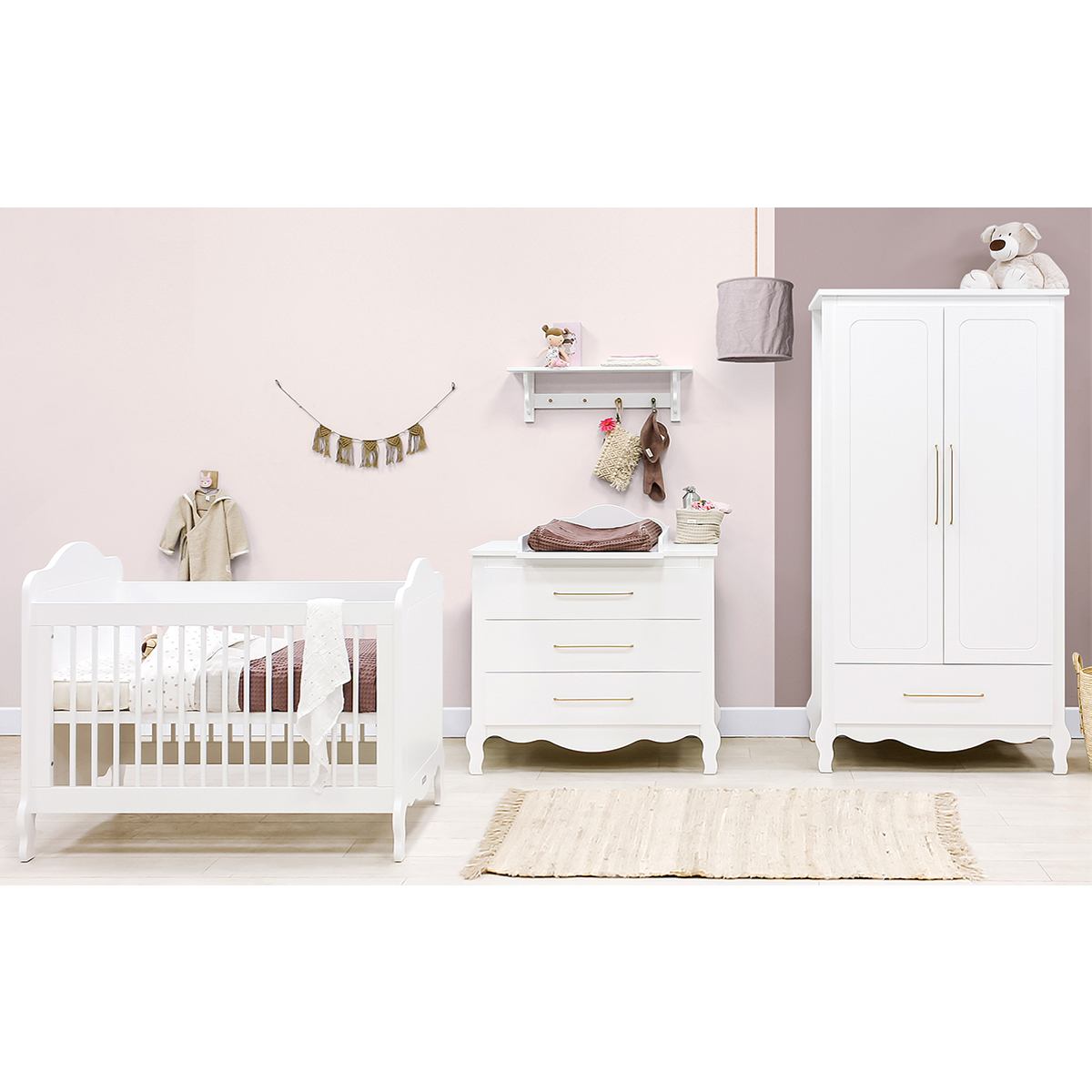 Chambre trio lit bébé Little Big Bed 70x140 + armoire + commode