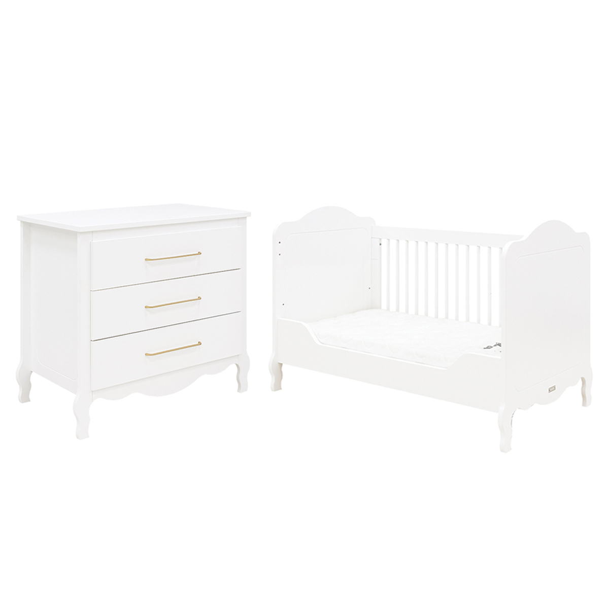 Lit évolutif 70x140 et commode 3 tiroirs Bopita Elena - Blanc