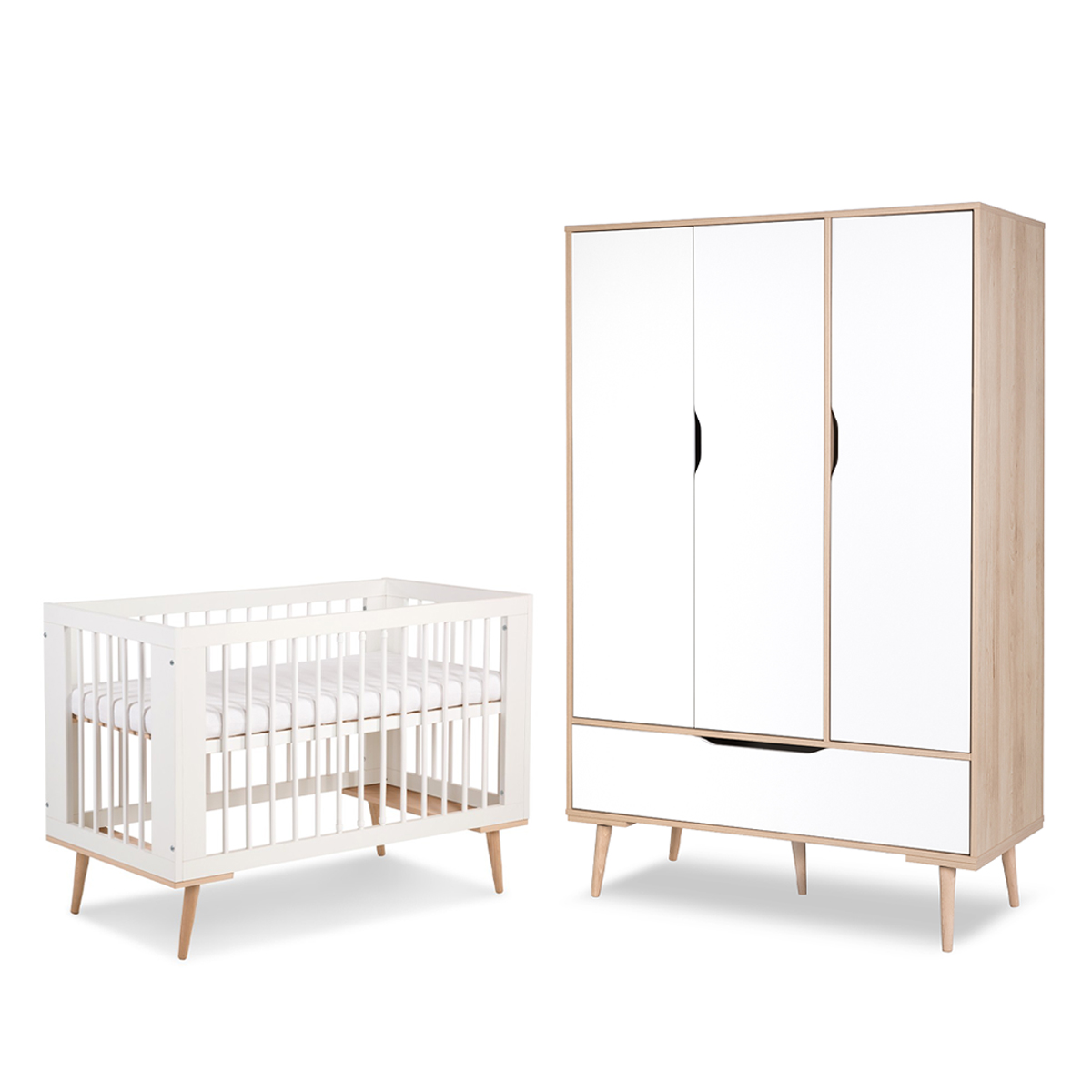 Lit bébé 60x120 et armoire 3 portes LittleSky by Klups Sofie - Blanc