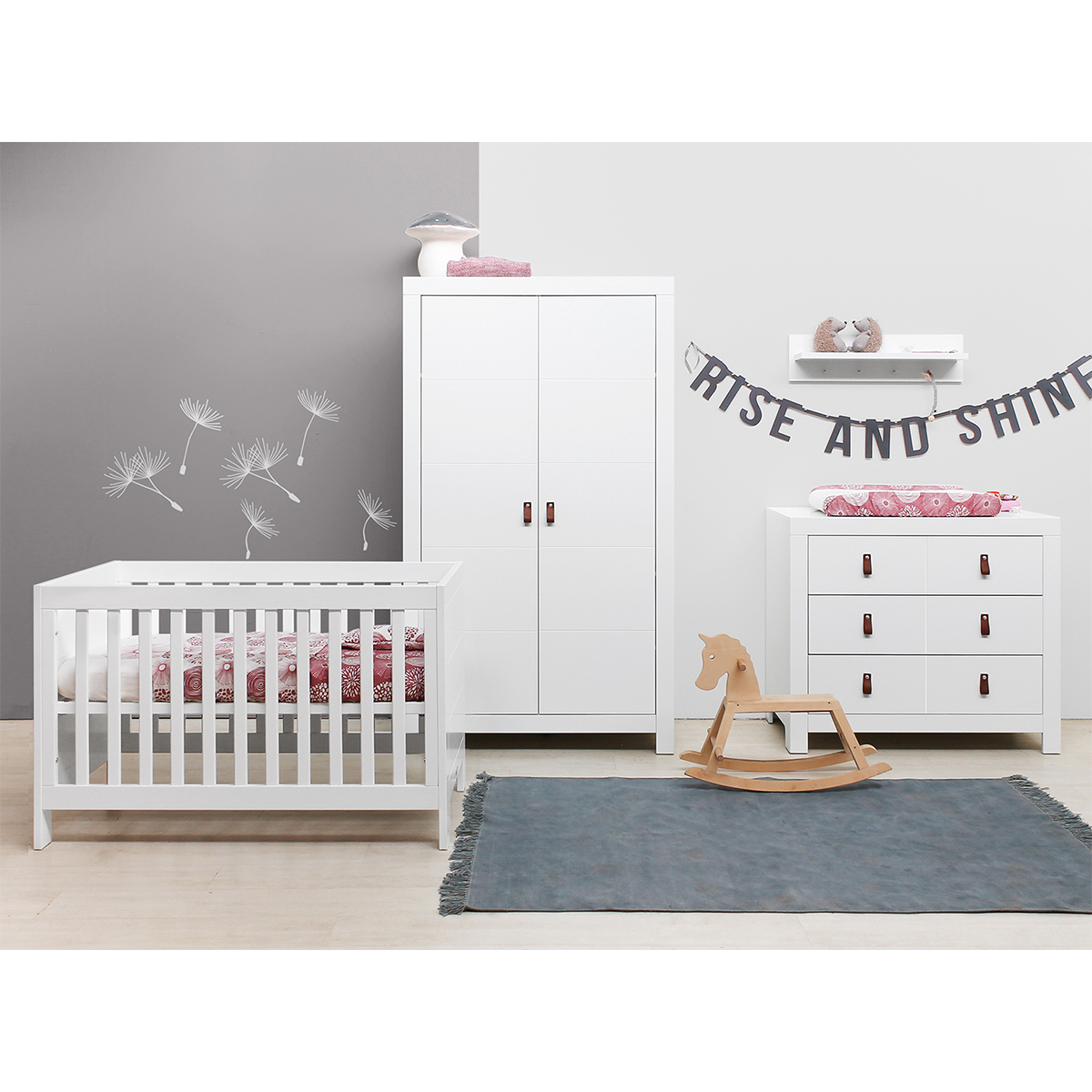 Chambre complète lit bébé 60x120 commode à langer et armoire Bopita Noah - Blanc