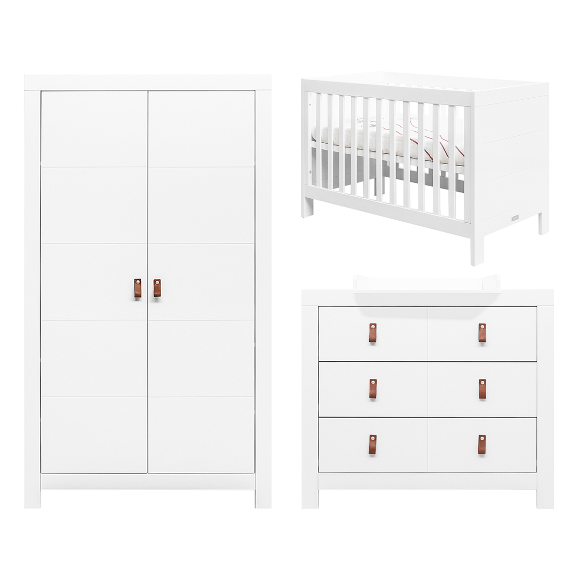 Pack chambre bébé NOAH (lit bébé 120x60 + commode langer) en blanc