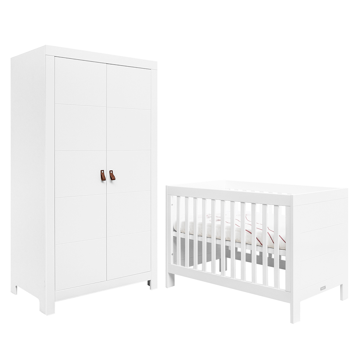 Lit bébé 60x120 et armoire 2 portes Bopita Noah - Blanc