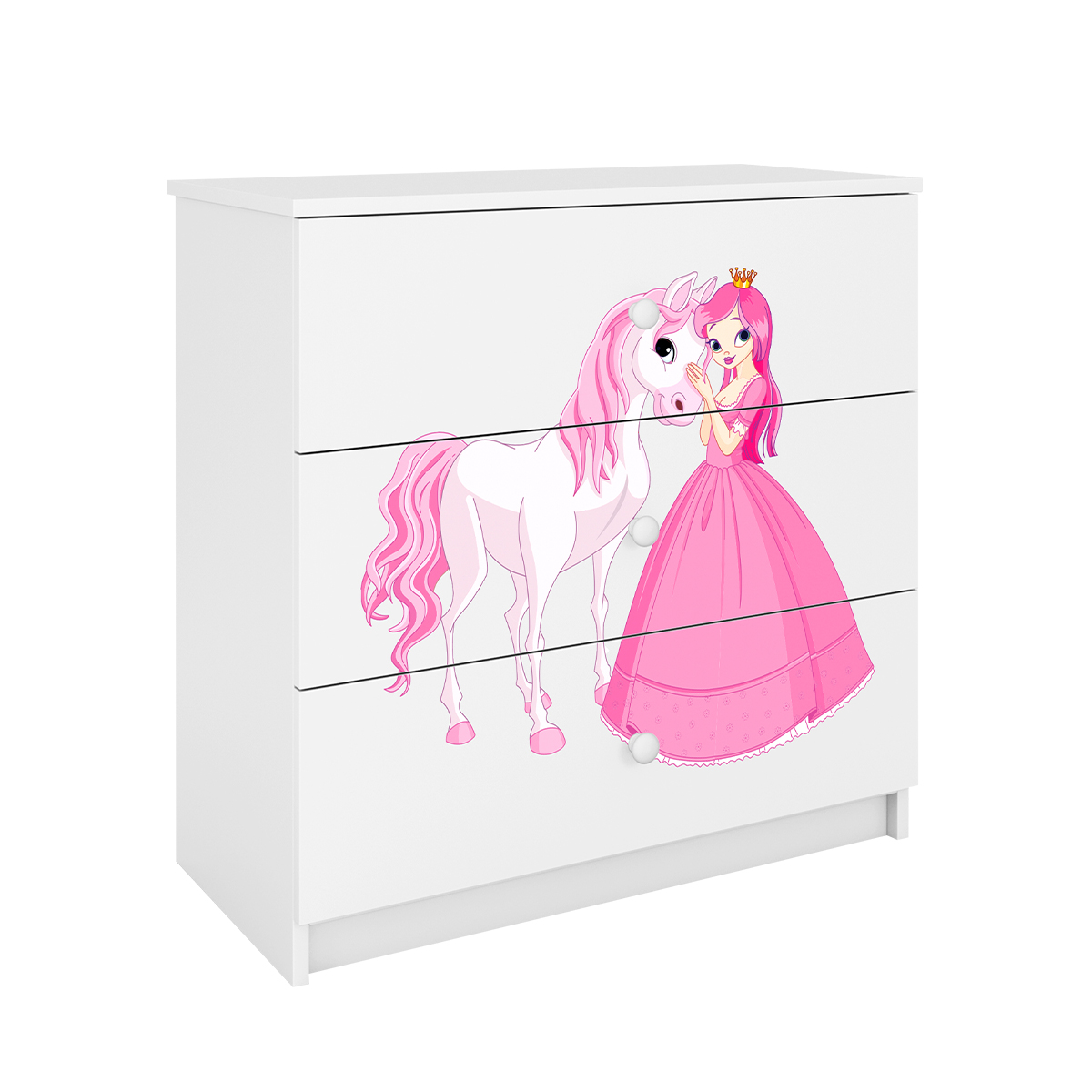 Commode 3 tiroirs Kocot Kids Babydream La princesse et le cheval - Blanc