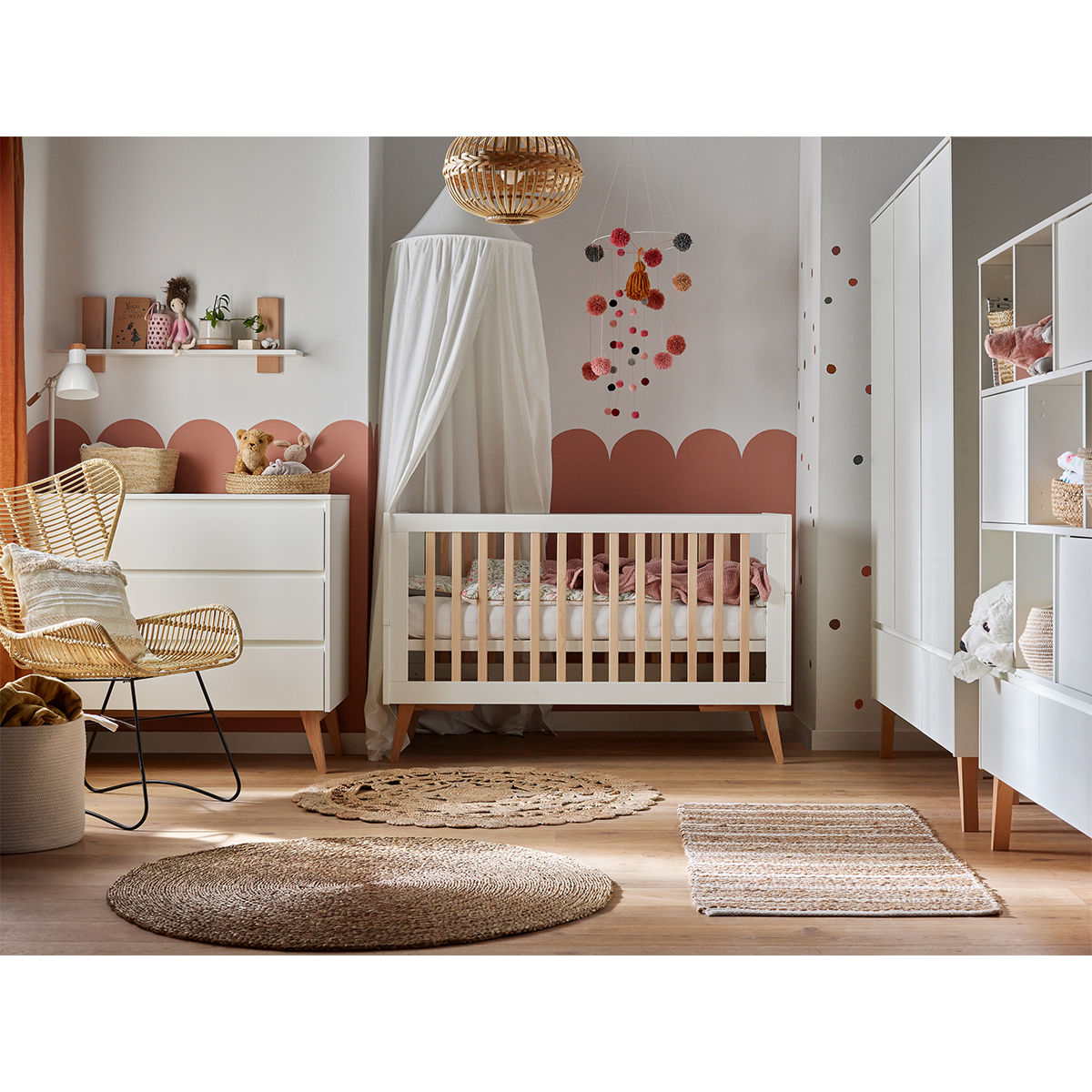 Chambre complète style scandinave pour enfant couleur bois et blanc