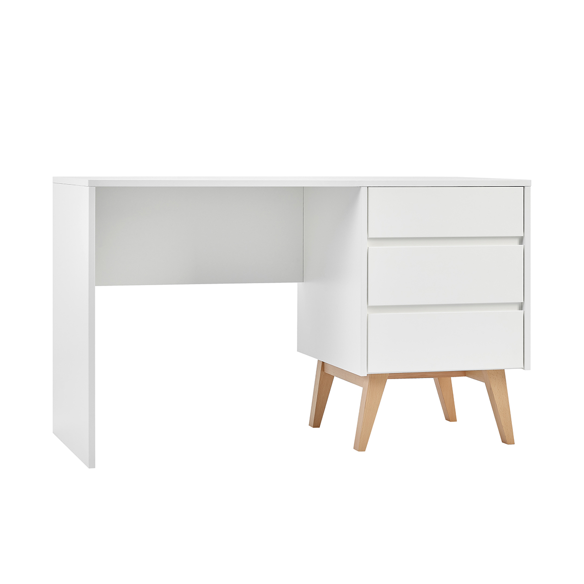 Bureau 3 tiroirs Pinio Swing - Blanc et bois