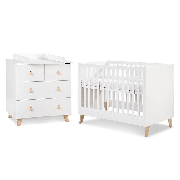 Pack chambre bébé NOAH (lit bébé 120x60 + commode langer) en blanc