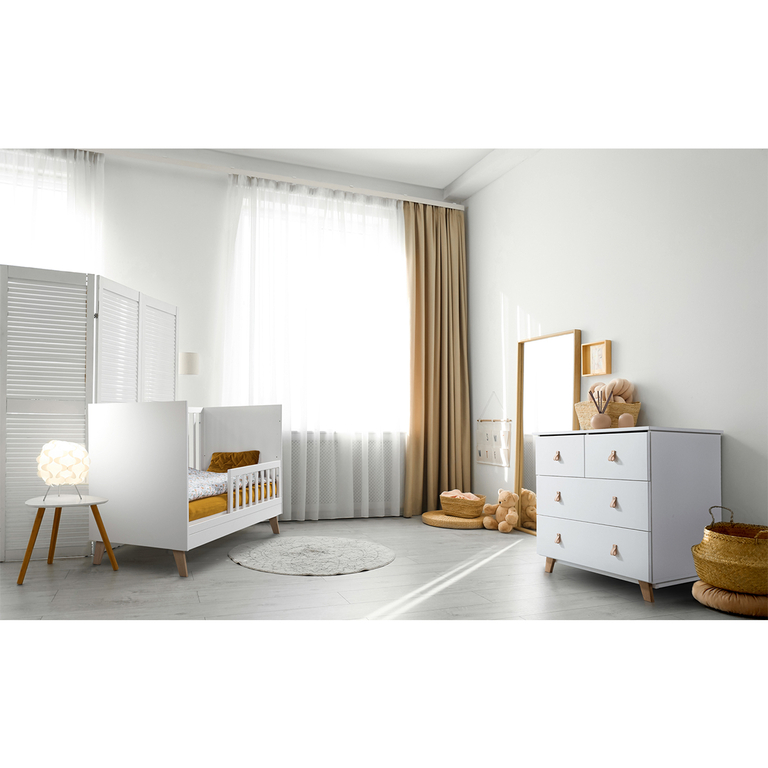 Pack chambre bébé NOAH (lit bébé 120x60 + commode langer) en blanc