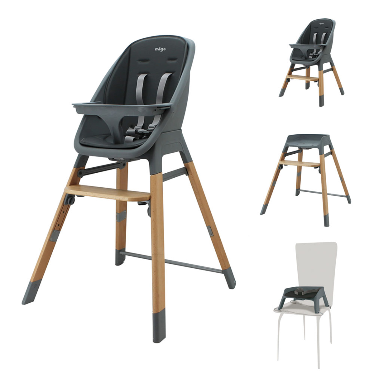 Chaise Haute évolutive 4 En 1 Bébé/enfant - Pliable, Réglable En Hauteur, Plateau Amovible (charge 15 Kg)