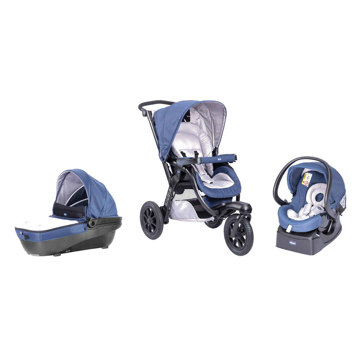 Poussette 3 en 1 chicco bleue marine et crème