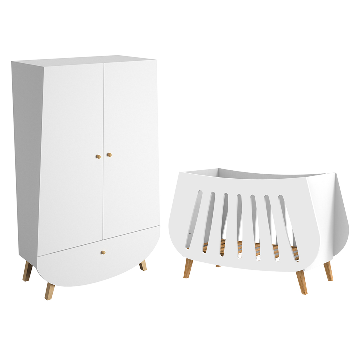 Lit bébé 60x120 et armoire Songes et Rigolades Trapèze - Blanc