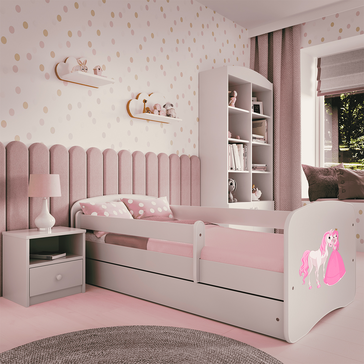 Lit 80x160 sommier et tiroir inclus  Kocot Kids Babydream La princesse et le cheval - Blanc