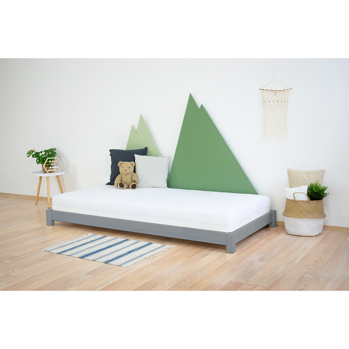 Lit Enfant Une Personne – Gris – 90x190 Cm – Bois – Occasion