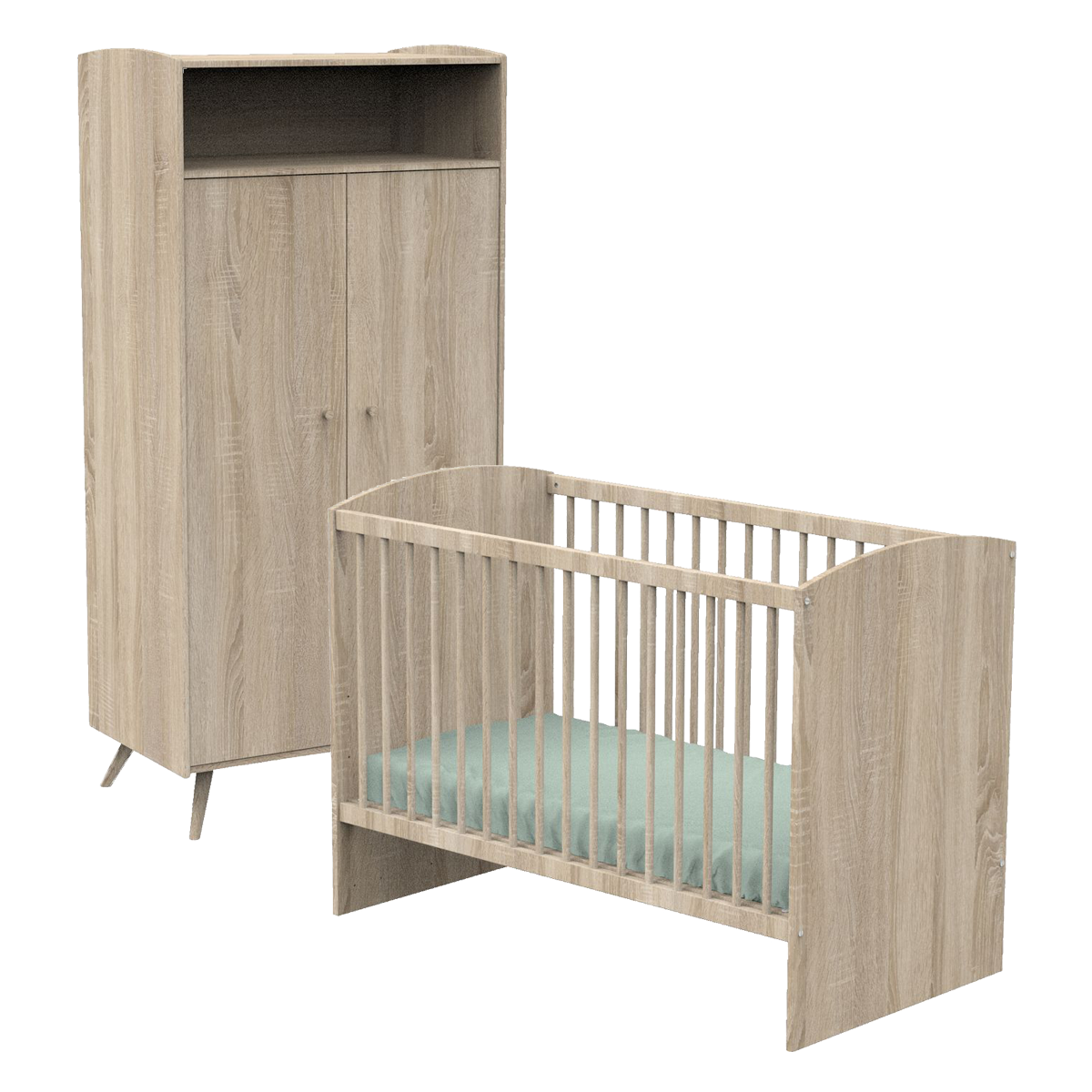 Lit bébé 60x120 et armoire Sauthon Access - Bois de chêne