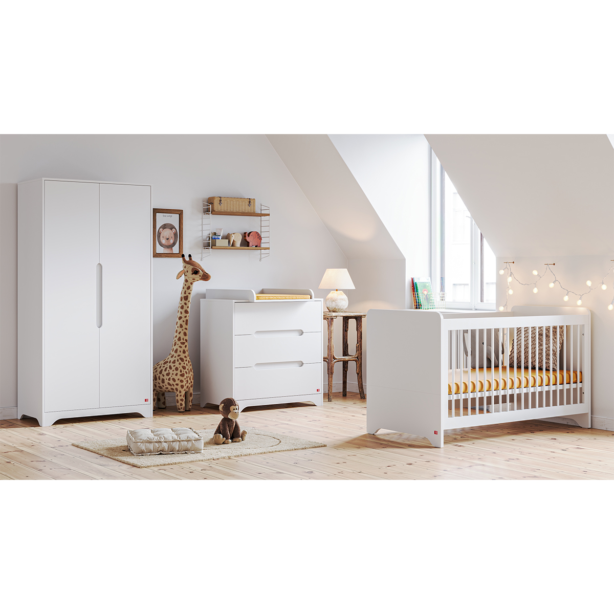 Chambre complète lit bébé 60x120 commode à langer et armoire 2 portes Vox Ova - Blanc