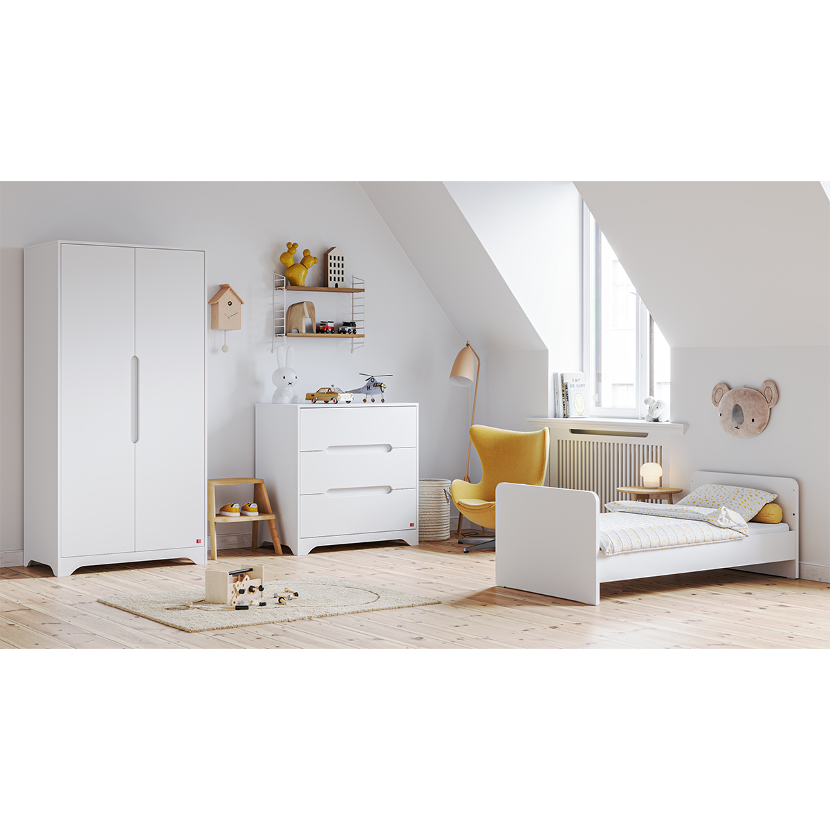 Chambre complète lit évolutif 70x140 commode à langer et armoire 2 portes Vox Ova - Blanc