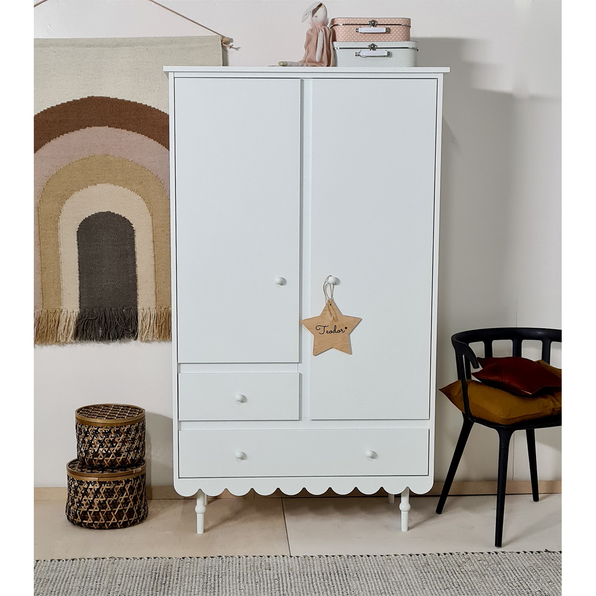 Armoire Chambre Bébé 2 Portes - Boutons étoile Gris - La Poste