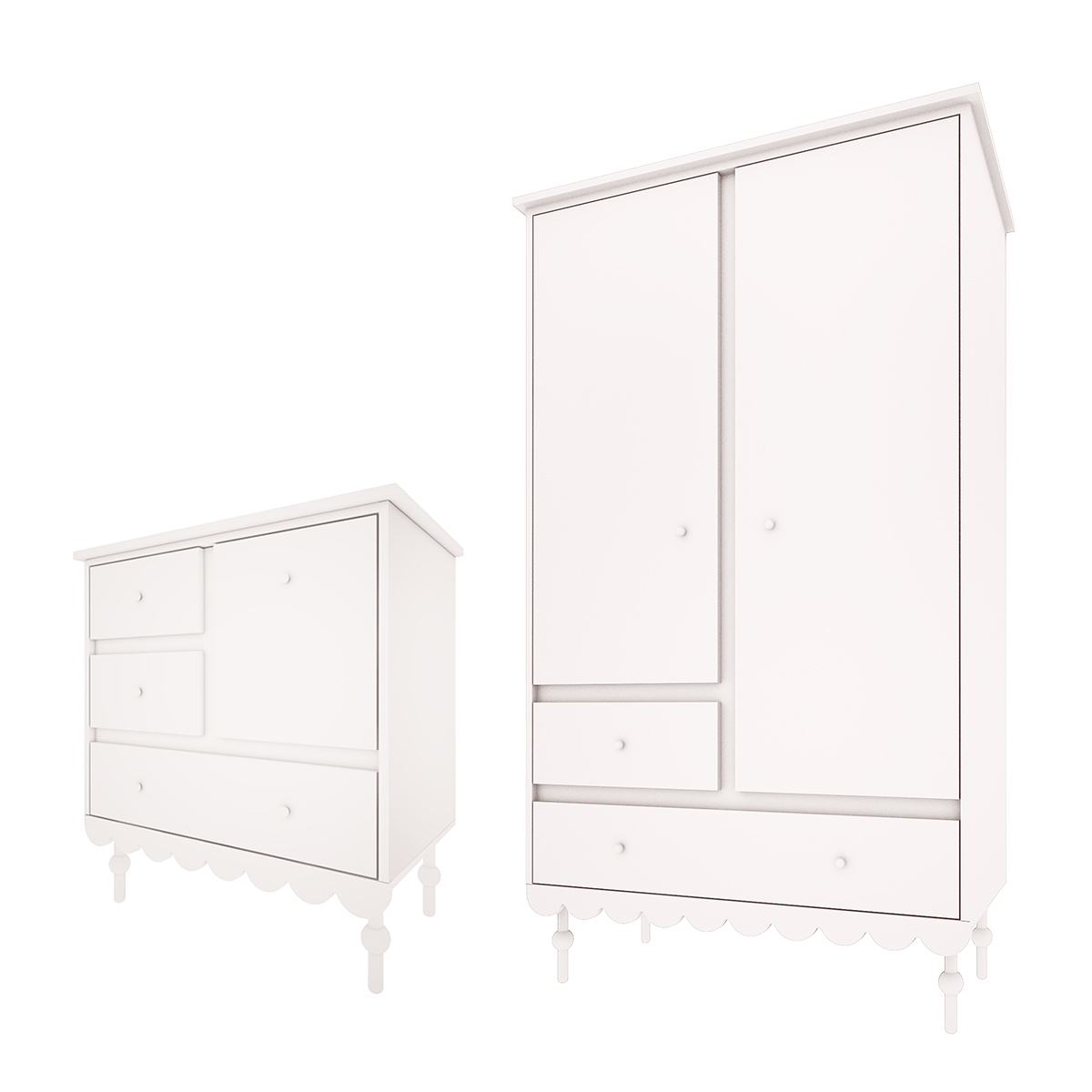 Commode 3 tiroirs et armoire 2 portes Wood Luck Babushka - Blanc
