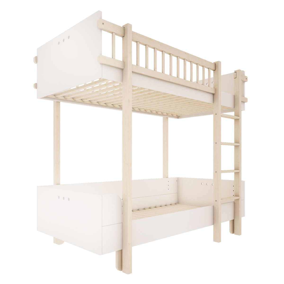 Lit Superposé 90x200 + 140x200cm Avec Lit Escamotable - Rangement Intégré, Barrières Hautes, Bois Pin Et MDF, Blanc
