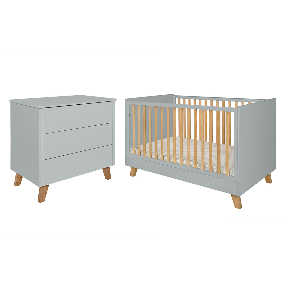 Lit évolutif 70x140 et commode 3 tiroirs Novelies Zara - Gris