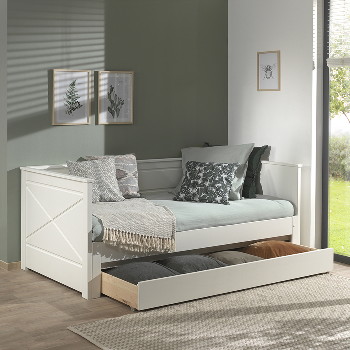 Lit capitaine 90x200 sommier et tiroir inclus Vipack Scott - Blanc
