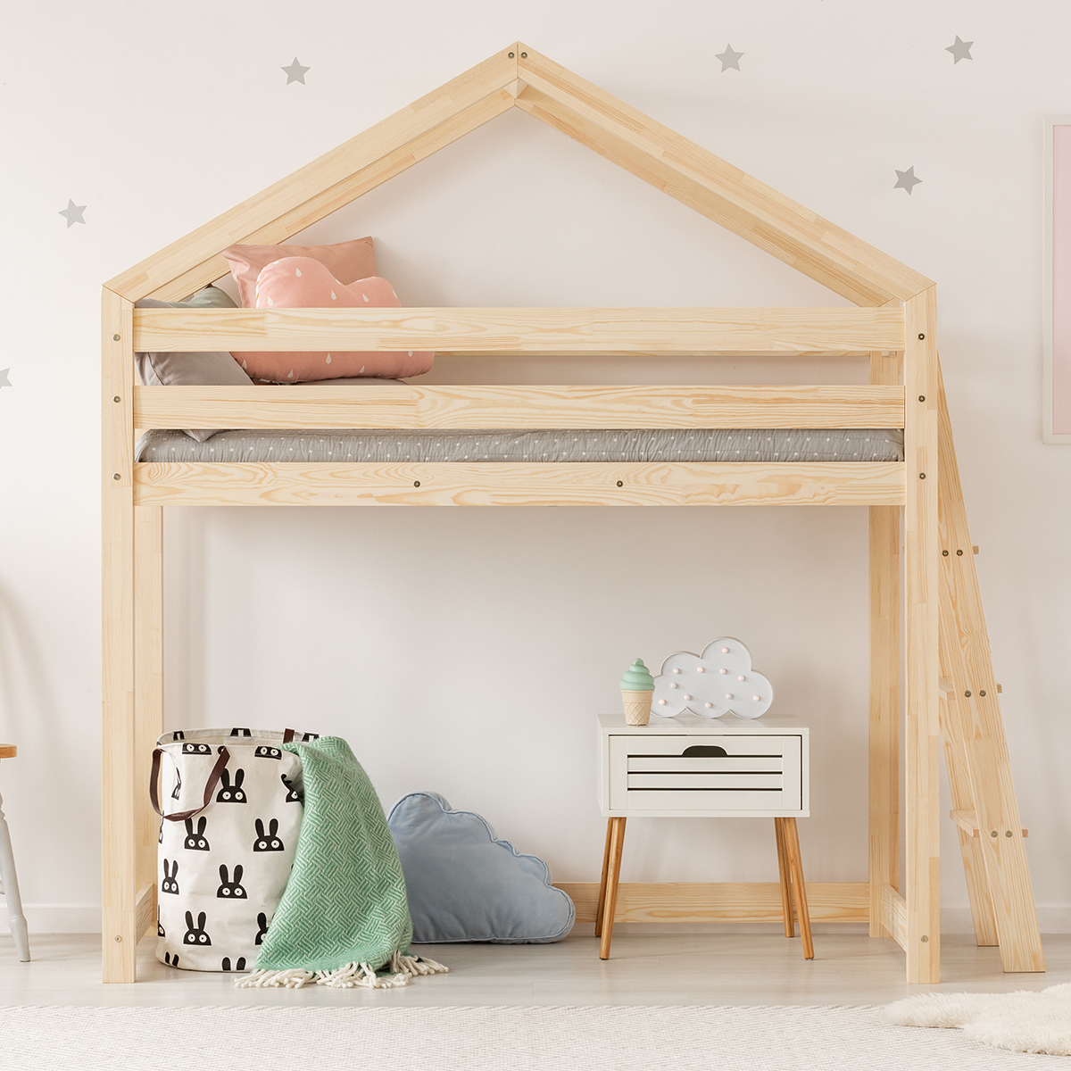 Lit cabane enfant en bois lit au sol cadre de lit 80x160, lit