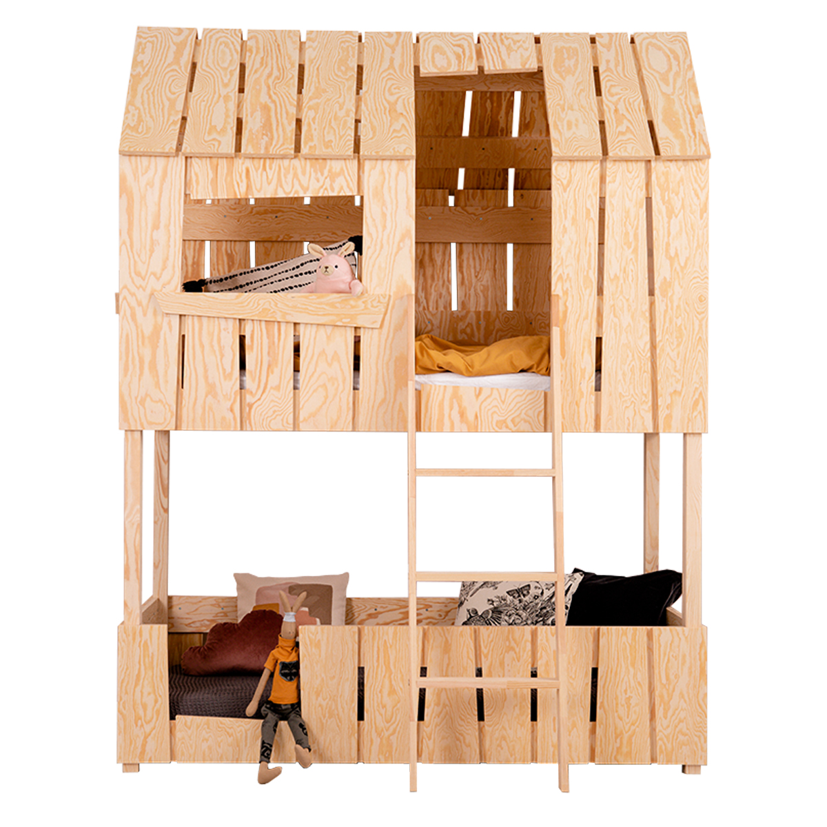 Lit cabane superposé 70x140 échelle à droite sommier inclus Chloé Bois - Lits  cabanes/Lit cabane superposé - petits-meubles