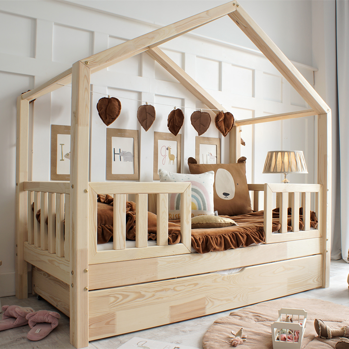 Lit cabane enfant avec tiroir en bois 90x190 - LT14006