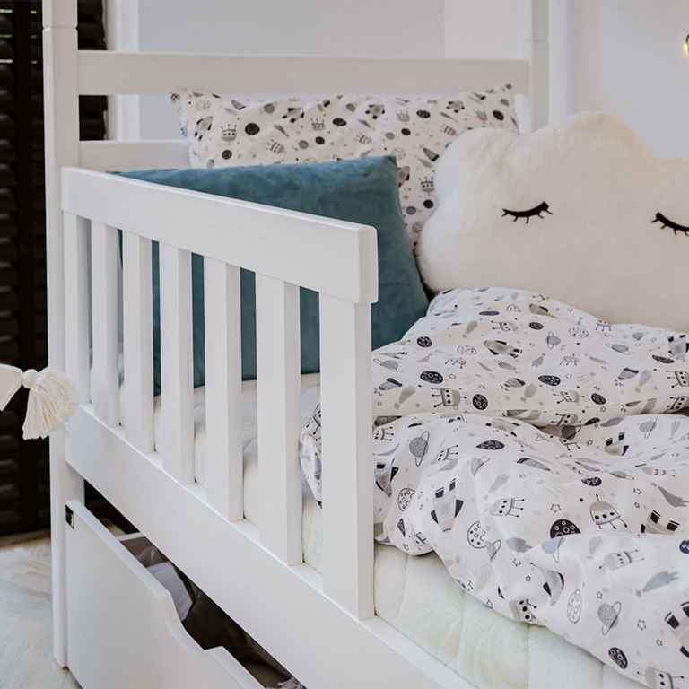 Lit d'enfant lit superposé avec marche d'angle barre anti-chute lit enfant  avec fenêtre cadre en pin blanc&naturel 200x90 cm YCDE001805 - Conforama