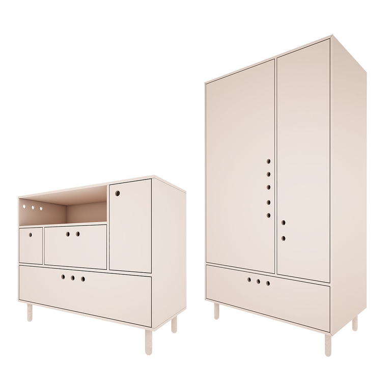 Commode 2 tiroirs et armoire 2 portes Wood Luck River - Beige
