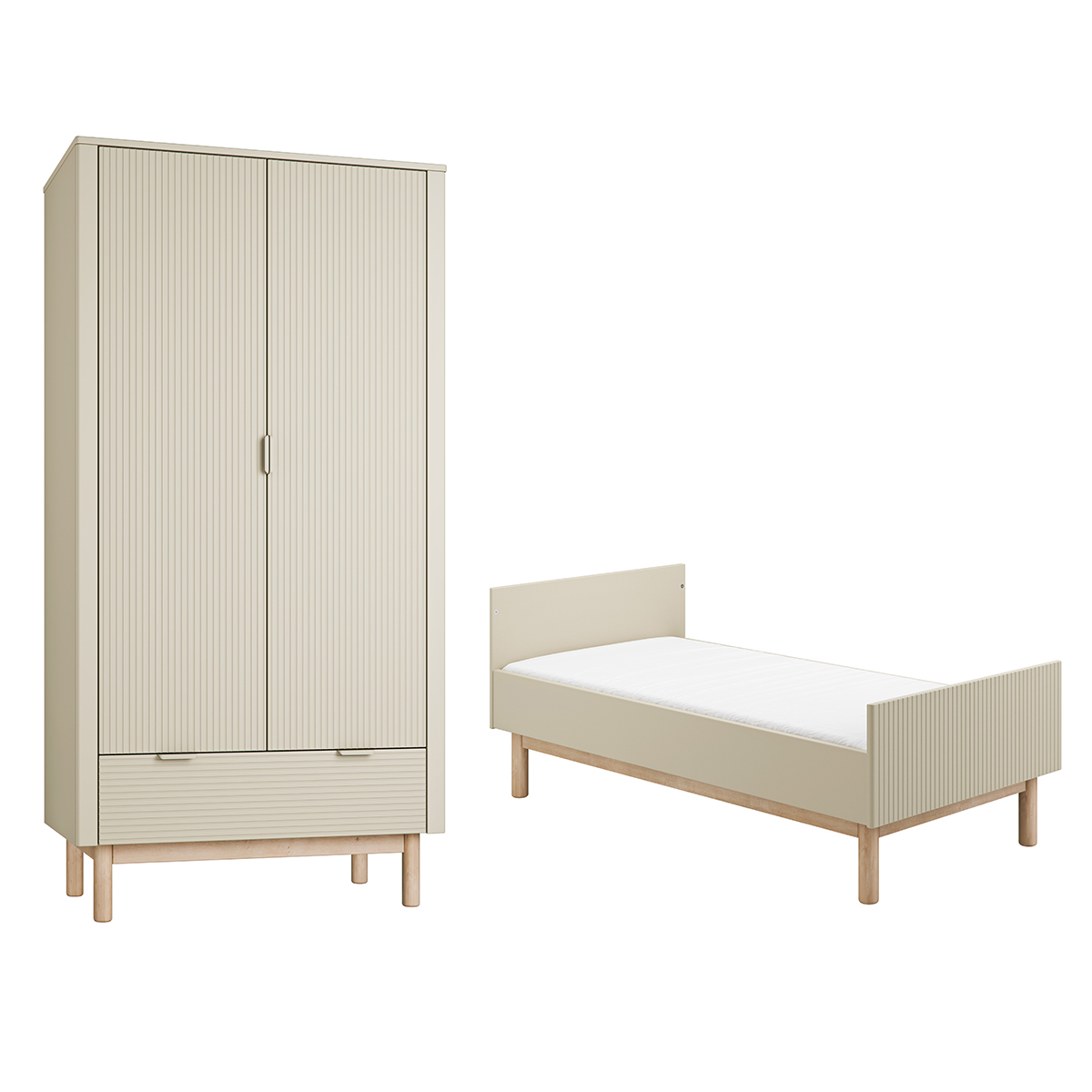 Lit évolutif 70x140 et armoire 2 portes Pinio Miloo - Champagne